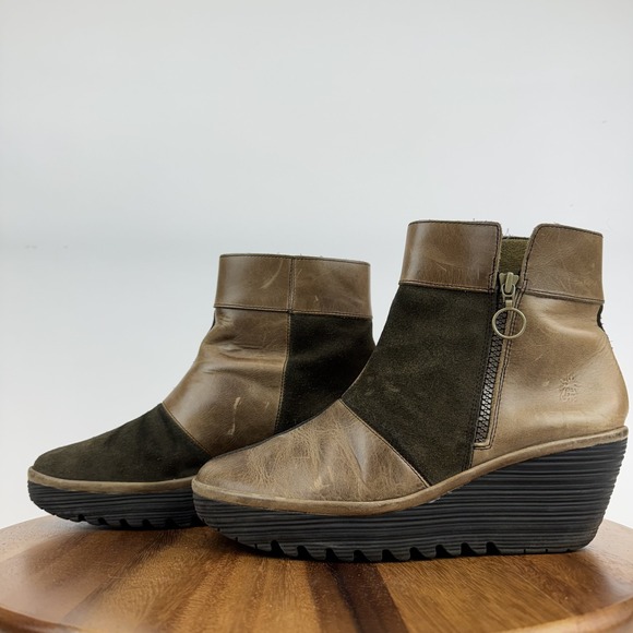 Womens Fly London Multicolor Patchwork Leather Platform Wedge Ankle Boot Size 42 - Picture 2 of 8